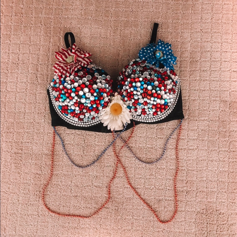 Rhinestone and Flower Rave Bra!